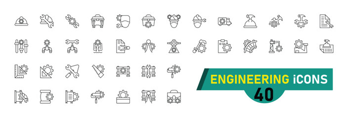 Engineering icon collection, with editable stroke. Engineering thin line icon set. Vector illustration.