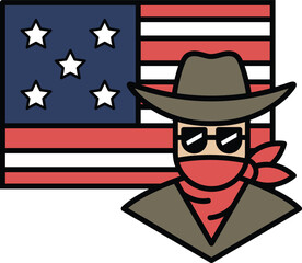 A cowboy with a bandana on his head