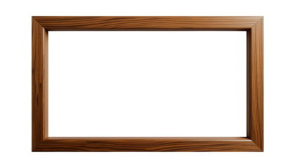 Empty wooden picture frame with natural texture on black background isolated