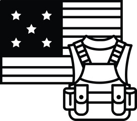 A black and white drawing of a vest and a flag