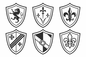 Fototapeta premium A Collection of Black Shield Icons Generated AI Heraldic Designs
