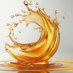 Dynamic amber liquid splash creating a beautiful swirl against a soft background