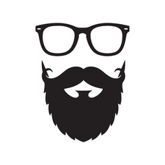 Naklejka premium Gentleman Face Icon with Beard, Mustache, and Glasses - Vector Graphic