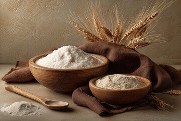A wooden bowl filled with grainy white salt sits on the table