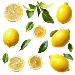 Fresh Lemons and Leaves on Black Background Vibrant Citrus Fruit