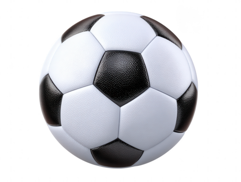 3D soccer ball with black and white pattern isolated on transparent background