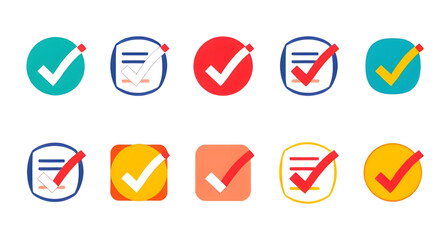 Checklist vector icon set, checkmarks, cross symbols, and clipboard designs vector style.