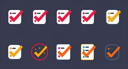 Checklist vector icon set, checkmarks, cross symbols, and clipboard designs vector style.