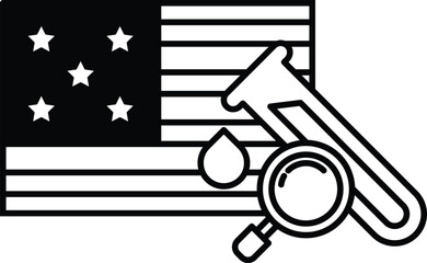 A black and white image of the American flag with a magnifying glass