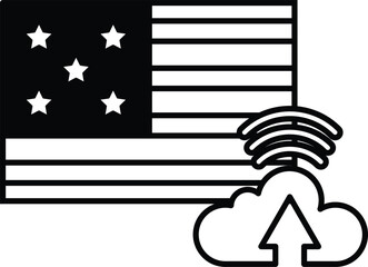 A black and white image of the American flag with a cloud and a star