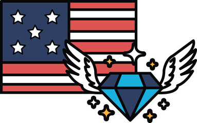 A diamond is on top of an American flag
