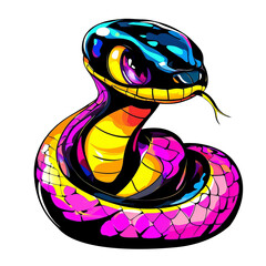 Colorful snake coiled in a dynamic pose with vibrant hues and striking patterns