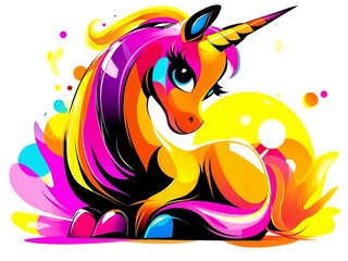 Colorful unicorn illustration with vibrant hues in a whimsical art style