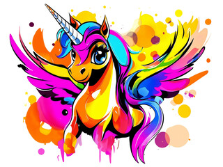 Colorful unicorn illustration with vibrant hues in a whimsical art style