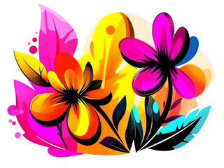 Colorful cartoon flowers illustration with bright background