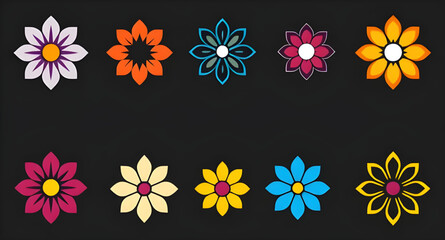 flower illustration set, flower doodles, flower silhouette icons, flower outline icons, flower flat icons, flower design elements, flower graphic set, flower line art icons, flower UI icons, flower em
