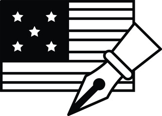 A pen is drawn on a black and white American flag