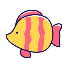 A playful, cartoonish fish, full of bright color, swims in the animated water, a cheerful sight.