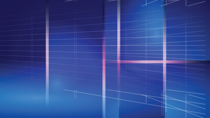 Abstract glow light and shade with grid line on gradient dark blue creative background. Vector illustration.