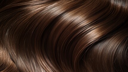 Naklejka premium Beautiful model girl with Brown hair strand,silky healthy chestnut wavy hair strand,hair wavy ribbon, with smooth,Keratin straightening,Treatment,straight long hair,procedures,Smooth hairstyle.