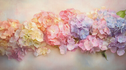 Fototapeta premium watercolor botanical Hydrangea flowers texture template background.Elegant wedding invitation card background . Minimal hand painted Design for wedding or Valentine's Day