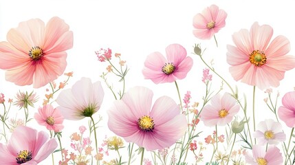 Fototapeta premium Beautiful seamless floral water color pattern Set, watercolor wild flowers, leaves and grass,Collection botanic garden elements, isolated illustration in rustic or vintage style,copy space.