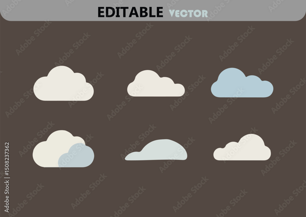 Poster Set of Six Simple Cloud Vector Illustrations with Soft Colors and Editable Format for Design Projects and Presentations Use