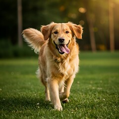 Happy Golden Retriever Walking in the Park