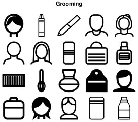 Grooming Tools and Essentials Icon Set