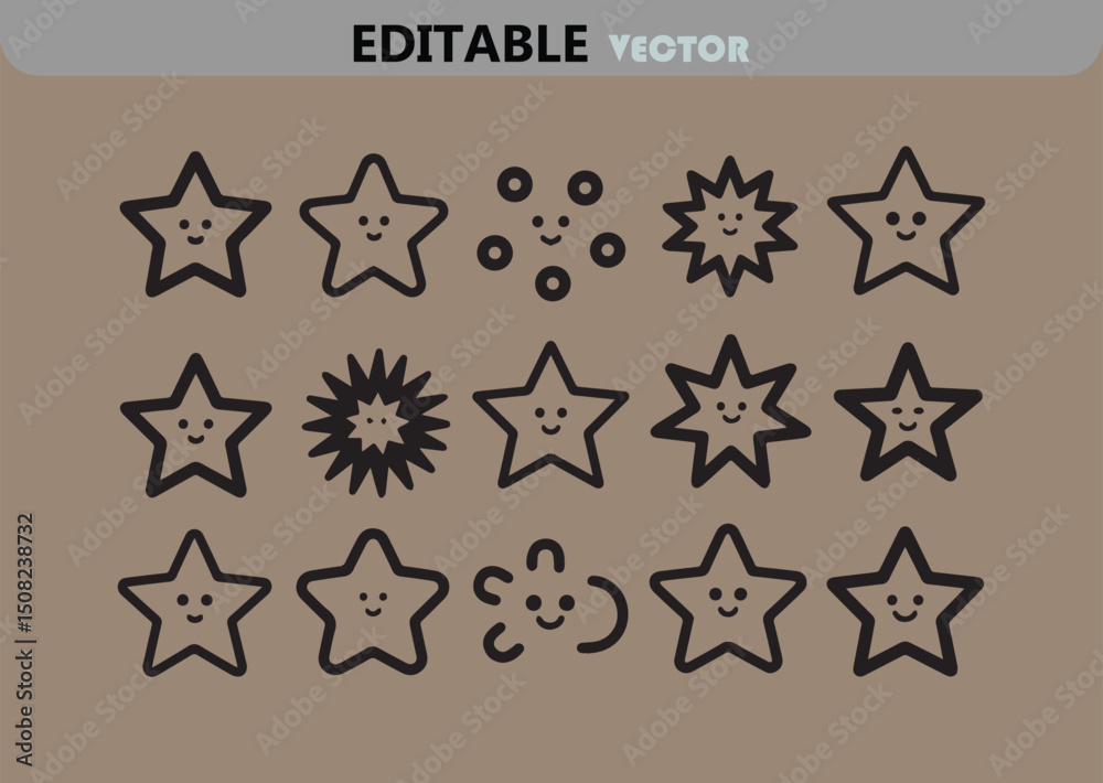 Poster cute star and circle characters pattern seamless vector background with smiling faces editable and s