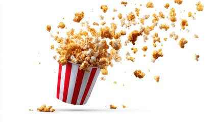 Popcorn spills from a striped container
