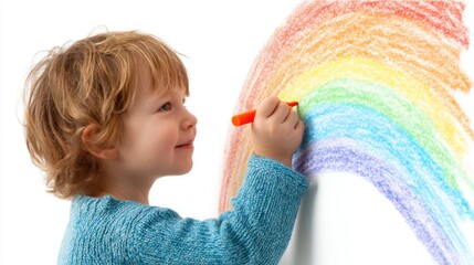 Child draws rainbow