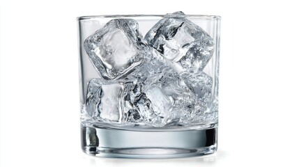 Clear glass tumbler filled with ice cubes