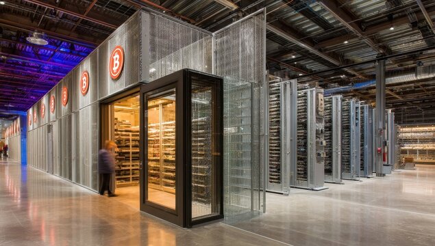 Massive server farm interior, modern design - Powered by Adobe