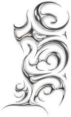 Abstract metallic futuristic 3D tribal y2k chrome shape, aesthetic cyber gothic style neotribal tattoo design