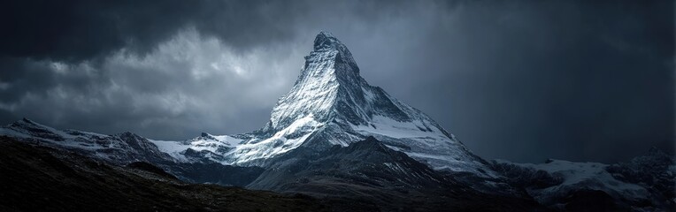 Dramatic Snowy Mountain Peak Under Stormy Sky
