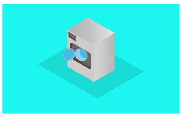 Isometric illustration of clothes washing with trendy colors, vector illustration
