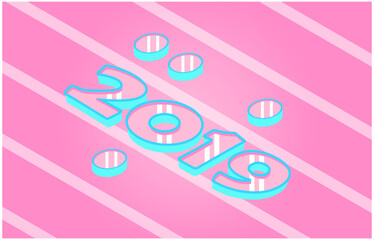 isometric illustration happy new year 2019, the landing web, flat illustration, banner, vector illustration