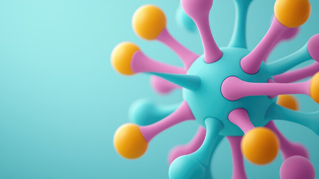 Vibrant virus model display laboratory 3d illustration scientific environment close-up viewpoint microbiology concept for educational purposes