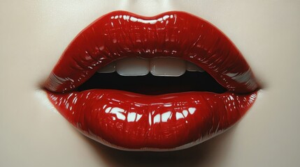 Obraz premium Luscious red lips with glossy finish conveying a bold beauty statement in a close-up view