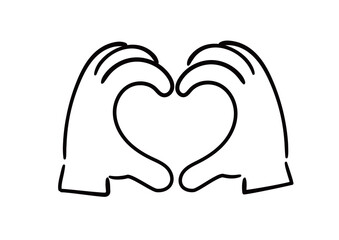 手書き風の手のイラスト　両手でハート　白塗り