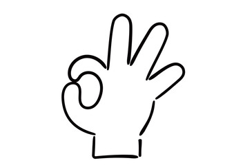 手書き風の手のイラスト　OKサイン　白塗り