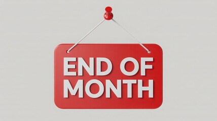 red hanging board with bold white letters displaying end of month reminder for business planning