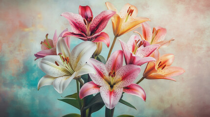 watercolor botanical Lilly flowers texture template background.Elegant wedding invitation card background . Minimal hand painted Design for wedding or Valentine's Day