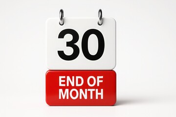 calendar date with bold 30 on white block and red base labeled end of month represents deadline planning