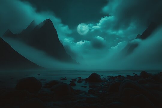 Eerie moonlit night at the coast