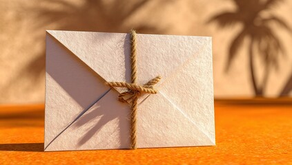 Beige Envelope Tied With Gold String In Desert Scene
