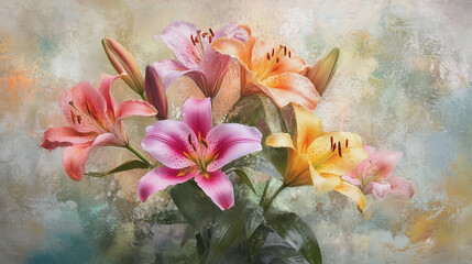 watercolor botanical Lilly flowers texture template background.Elegant wedding invitation card background . Minimal hand painted Design for wedding or Valentine's Day