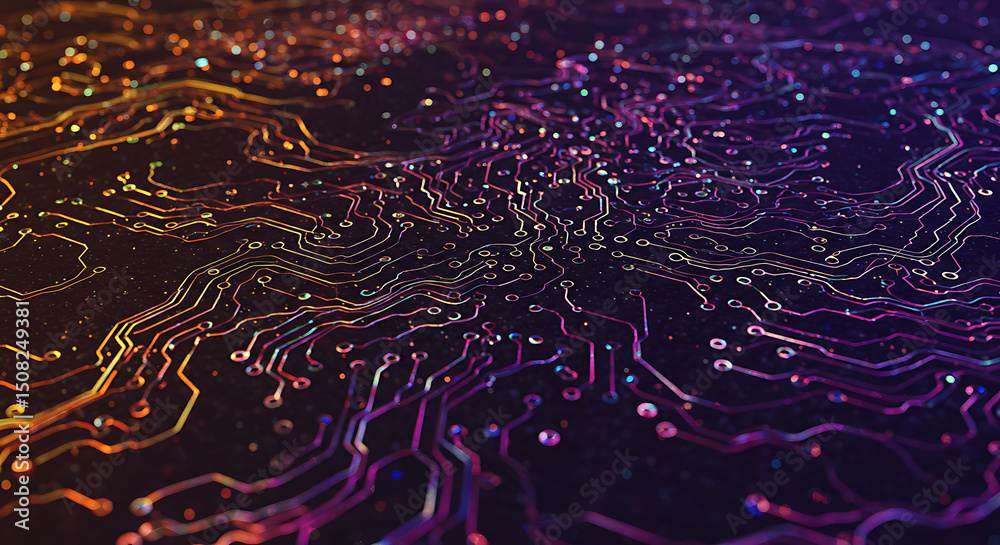 Poster abstract circuit board pattern colorful technology background illuminated microchip design