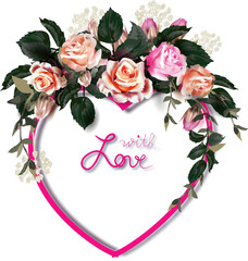 Wedding invitation card  with roses in heart